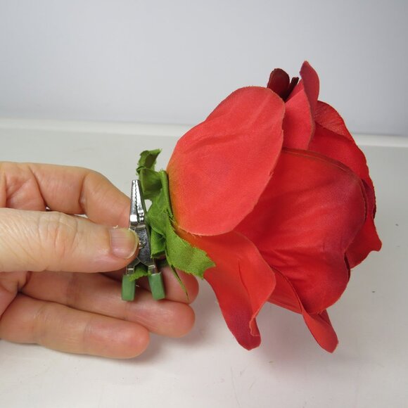 Red Rose Faux Floral Corsage with Alligator Clip 3x3 1/2 Spring Hat Attachment - Picture 4 of 4